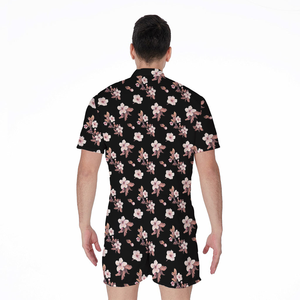 Watercolor Cherry Blossom Pattern Print Men's Rompers