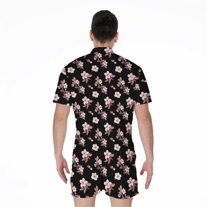 Watercolor Cherry Blossom Pattern Print Men's Rompers