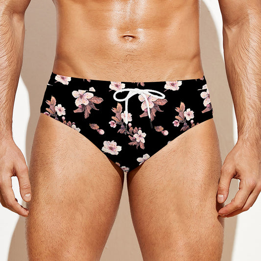 Watercolor Cherry Blossom Pattern Print Men's Swim Briefs