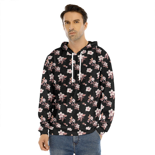 Watercolor Cherry Blossom Pattern Print Men's Velvet Pullover Hoodie