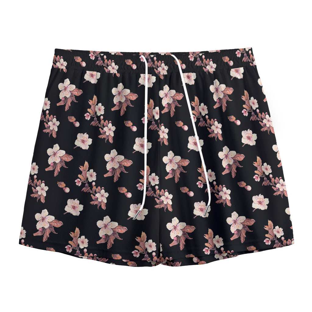 Watercolor Cherry Blossom Pattern Print Mesh Shorts