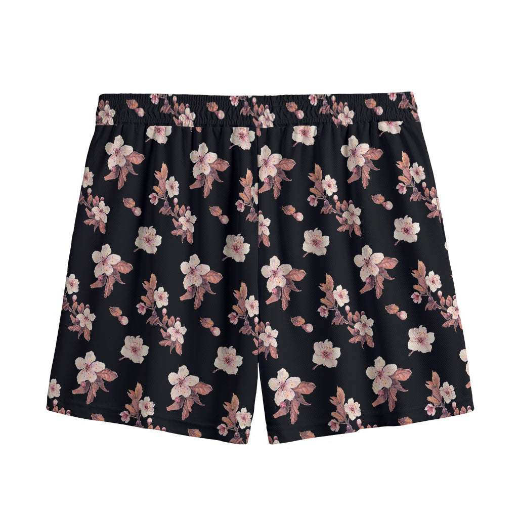 Watercolor Cherry Blossom Pattern Print Mesh Shorts