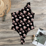 Watercolor Cherry Blossom Pattern Print One Shoulder Bodysuit