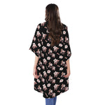 Watercolor Cherry Blossom Pattern Print Open Front Beach Cover Up