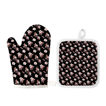 Watercolor Cherry Blossom Pattern Print Oven Mitt And Pot Holder Set