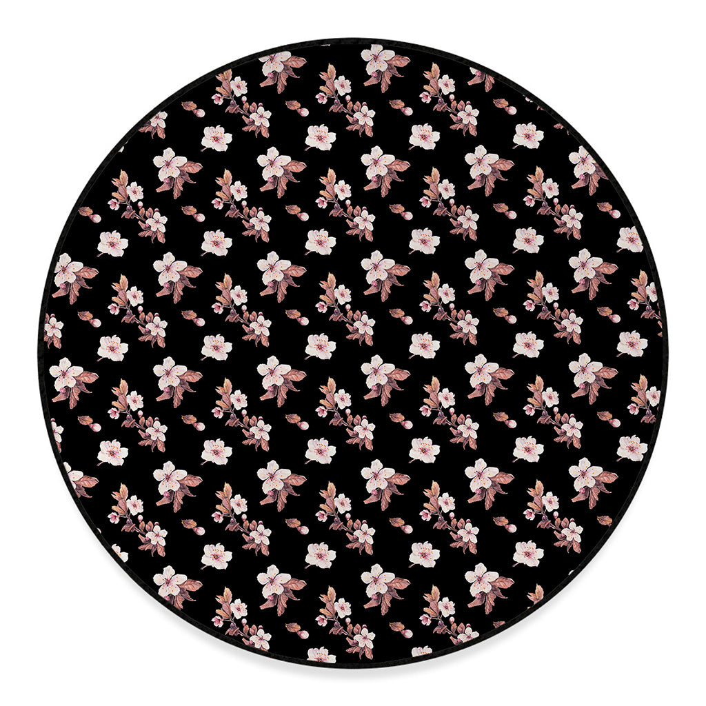 Watercolor Cherry Blossom Pattern Print Round Floor Mat