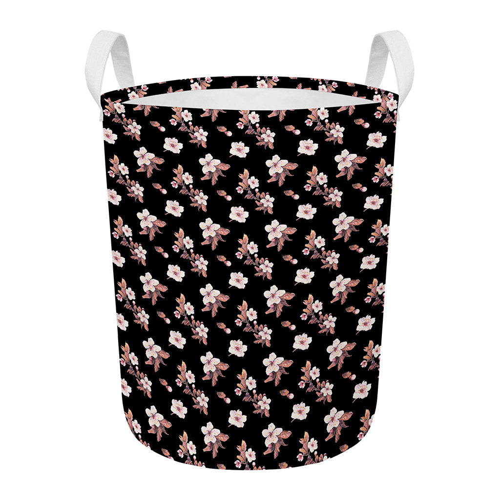 Watercolor Cherry Blossom Pattern Print Round Laundry Basket