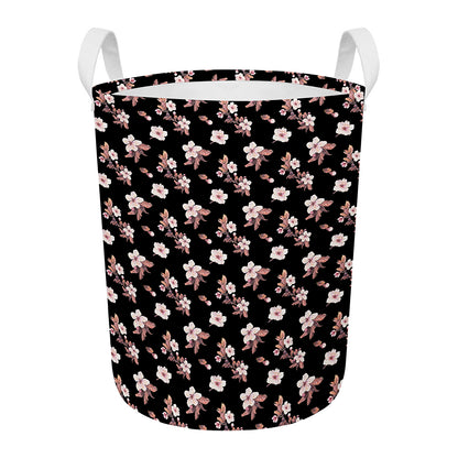 Watercolor Cherry Blossom Pattern Print Round Laundry Basket