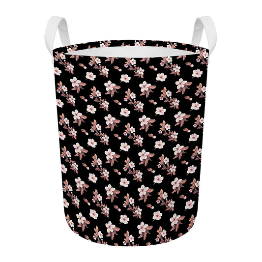 Watercolor Cherry Blossom Pattern Print Round Laundry Basket