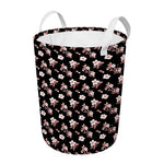 Watercolor Cherry Blossom Pattern Print Round Laundry Basket