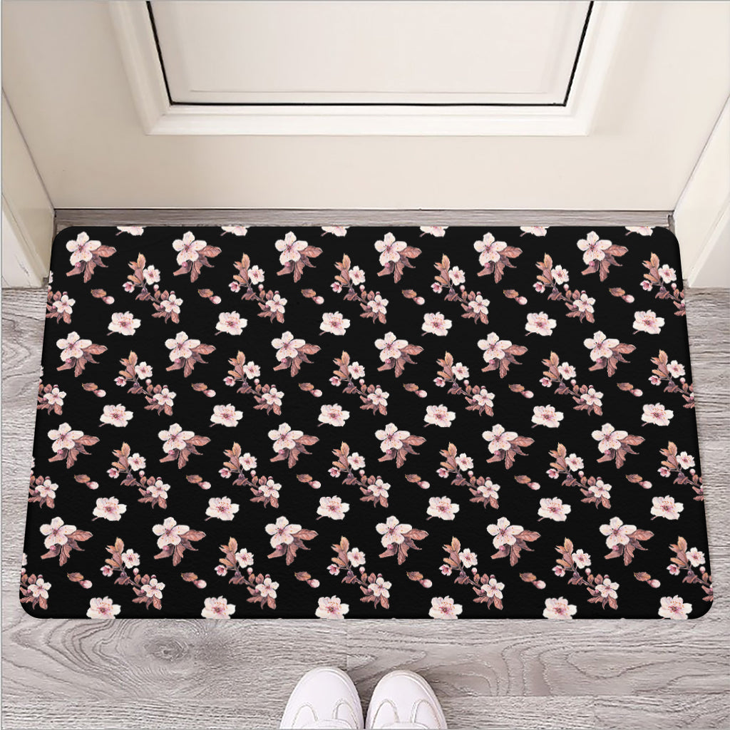 Watercolor Cherry Blossom Pattern Print Rubber Doormat