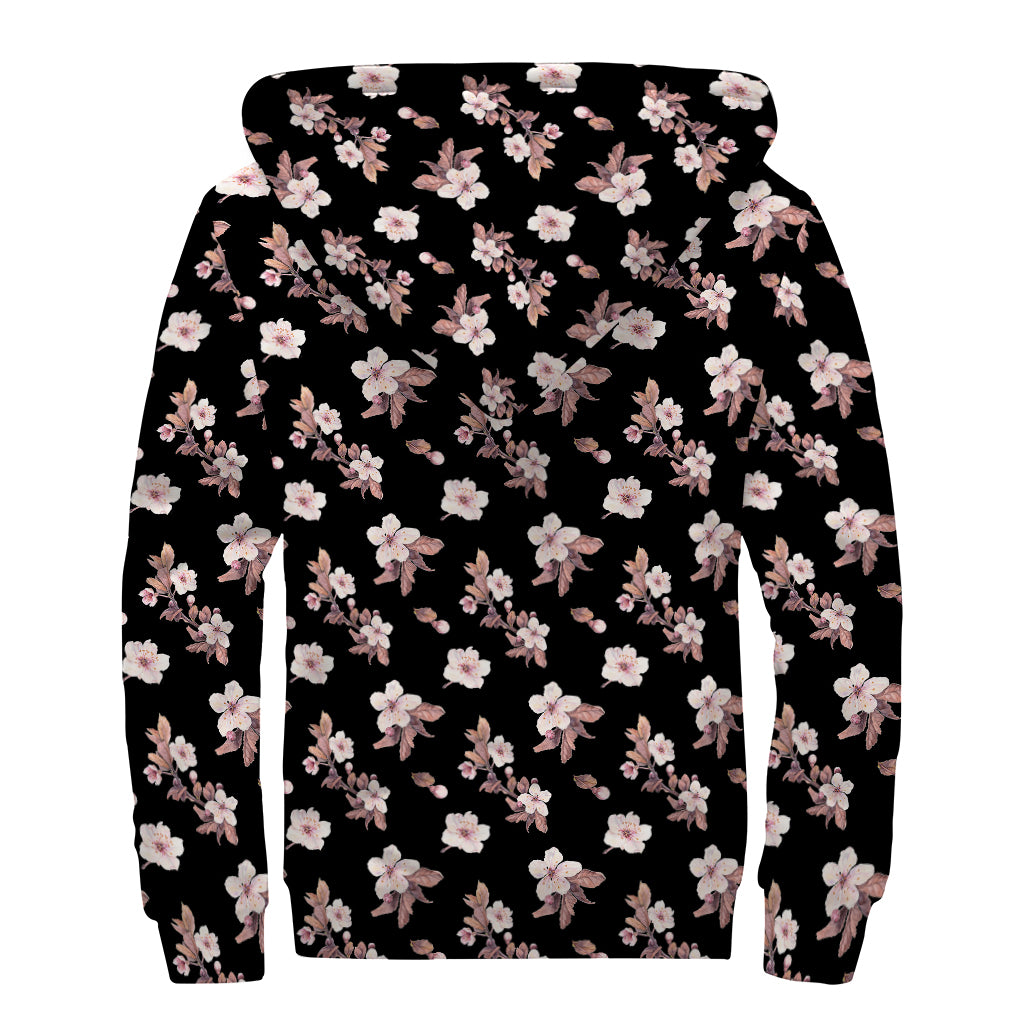Watercolor Cherry Blossom Pattern Print Sherpa Lined Zip Up Hoodie