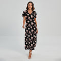 Watercolor Cherry Blossom Pattern Print Short Sleeve Maxi Dress