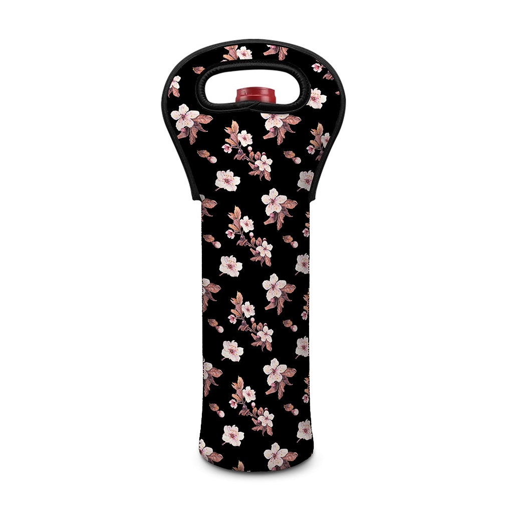 Watercolor Cherry Blossom Pattern Print Single Neoprene Wine Tote