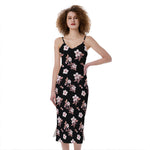 Watercolor Cherry Blossom Pattern Print Slim Fit Midi Cami Dress