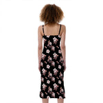 Watercolor Cherry Blossom Pattern Print Slim Fit Midi Cami Dress