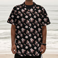 Watercolor Cherry Blossom Pattern Print Textured Short Sleeve Shirt