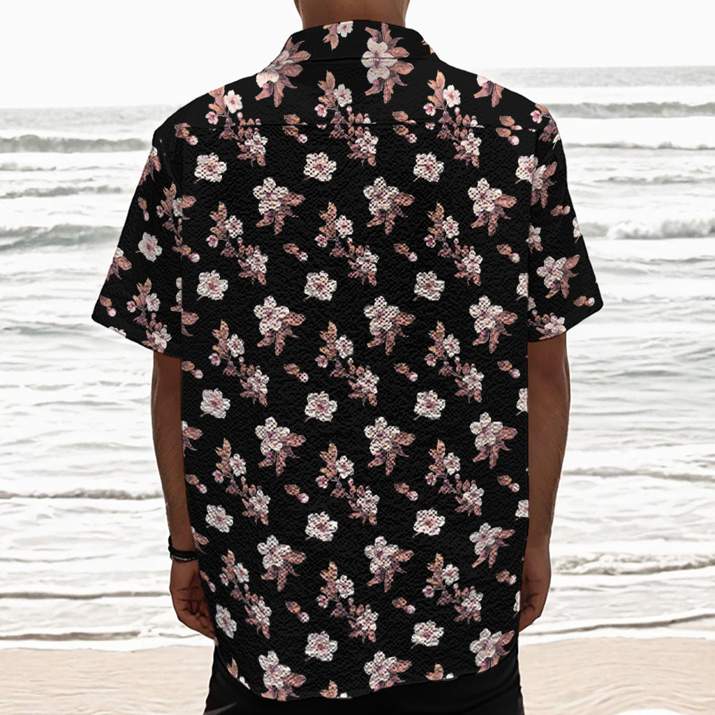 Watercolor Cherry Blossom Pattern Print Textured Short Sleeve Shirt