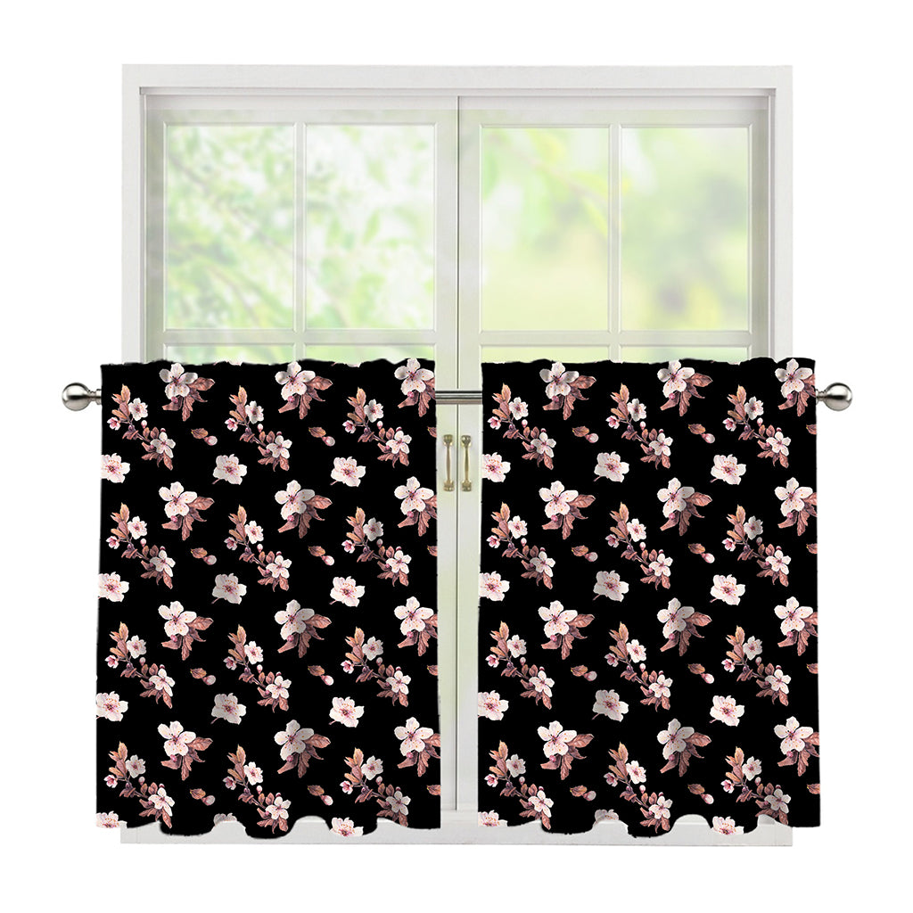 Watercolor Cherry Blossom Pattern Print Tier Curtains