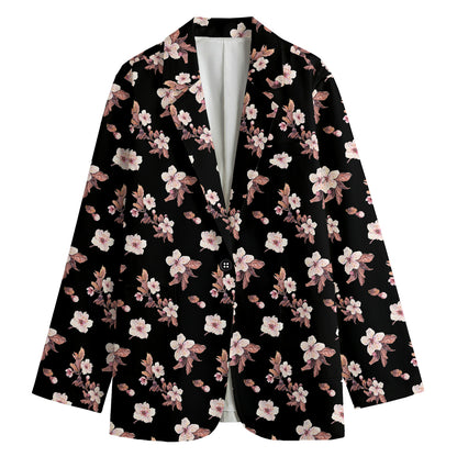 Watercolor Cherry Blossom Pattern Print Women's Blazer