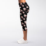 Watercolor Cherry Blossom Pattern Print Women's Capri Leggings