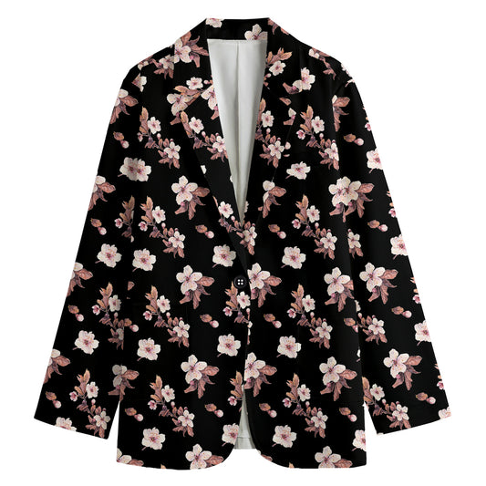 Watercolor Cherry Blossom Pattern Print Women's Cotton Blazer