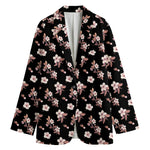Watercolor Cherry Blossom Pattern Print Women's Cotton Blazer