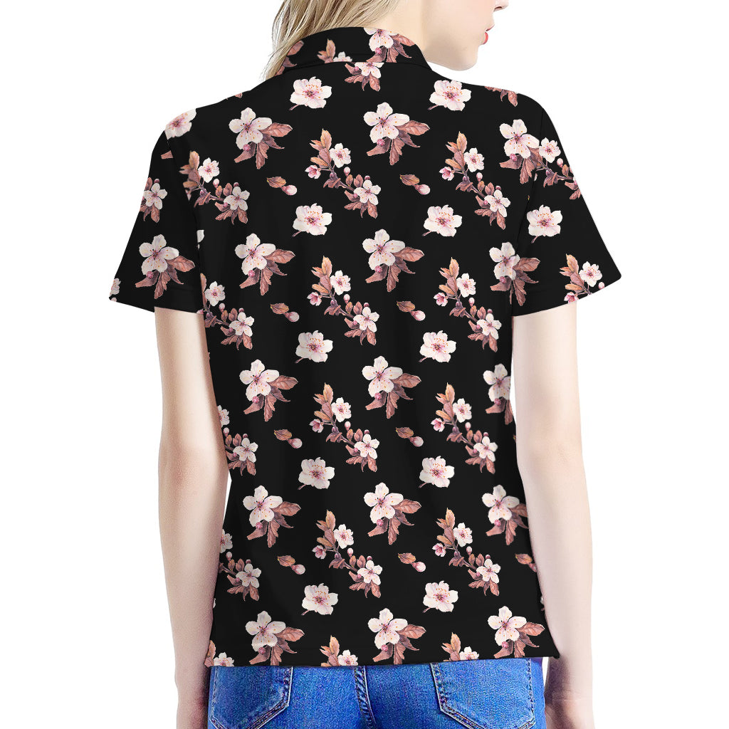 Watercolor Cherry Blossom Pattern Print Women's Polo Shirt