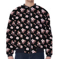 Watercolor Cherry Blossom Pattern Print Zip Sleeve Bomber Jacket