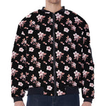 Watercolor Cherry Blossom Pattern Print Zip Sleeve Bomber Jacket
