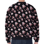 Watercolor Cherry Blossom Pattern Print Zip Sleeve Bomber Jacket