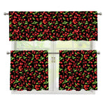 Watercolor Cherry Pattern Print 3 Piece Kitchen Curtains