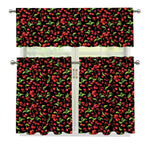 Watercolor Cherry Pattern Print 3 Piece Kitchen Curtains