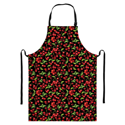 Watercolor Cherry Pattern Print Bib Apron With Pocket