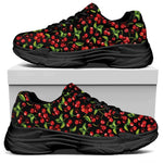 Watercolor Cherry Pattern Print Black Chunky Shoes