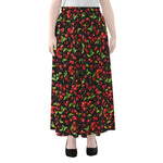 Watercolor Cherry Pattern Print Chiffon Maxi Skirt