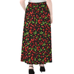 Watercolor Cherry Pattern Print Chiffon Maxi Skirt