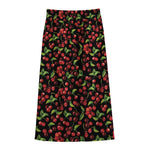 Watercolor Cherry Pattern Print Cotton Front Slit Maxi Skirt