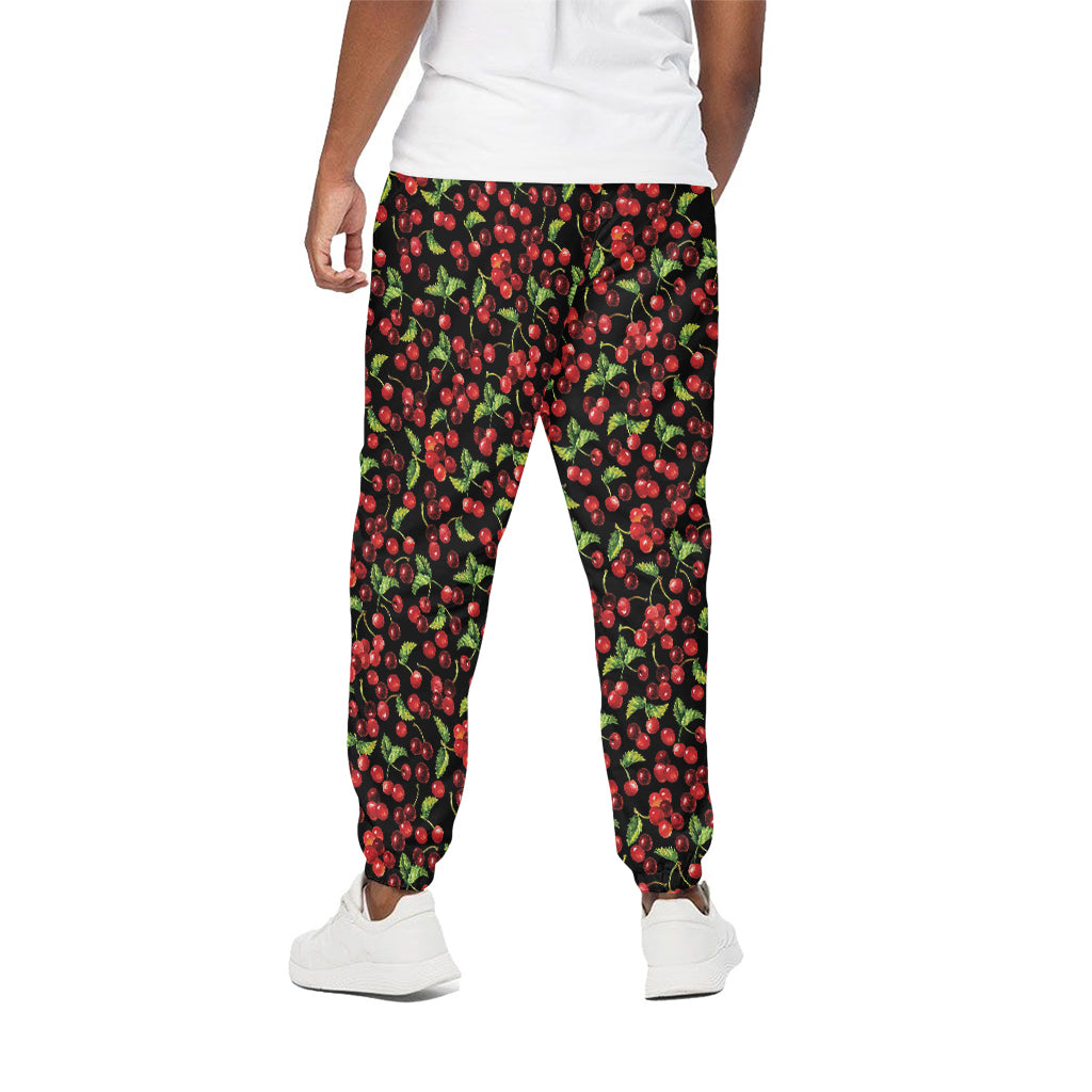 Watercolor Cherry Pattern Print Cotton Pants