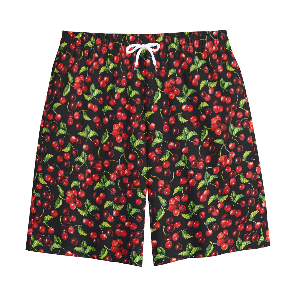Watercolor Cherry Pattern Print Cotton Shorts
