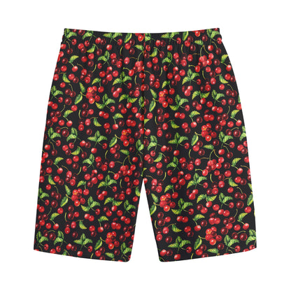 Watercolor Cherry Pattern Print Cotton Shorts