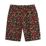 Watercolor Cherry Pattern Print Cotton Shorts