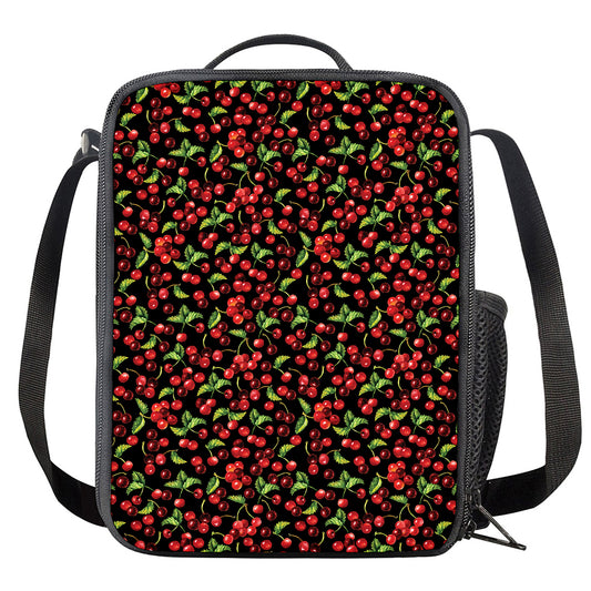 Watercolor Cherry Pattern Print Crossbody Lunch Bag