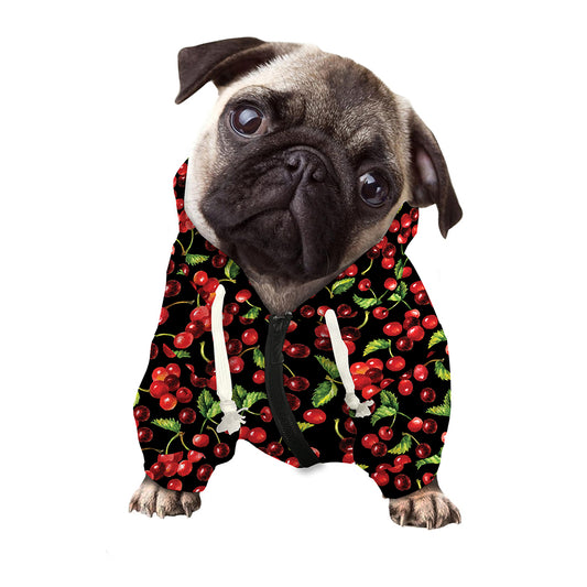 Watercolor Cherry Pattern Print Dog Zip Up Hoodie