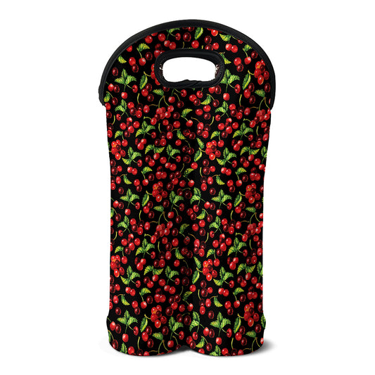 Watercolor Cherry Pattern Print Double Neoprene Wine Tote