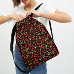 Watercolor Cherry Pattern Print Drawstring Backpack