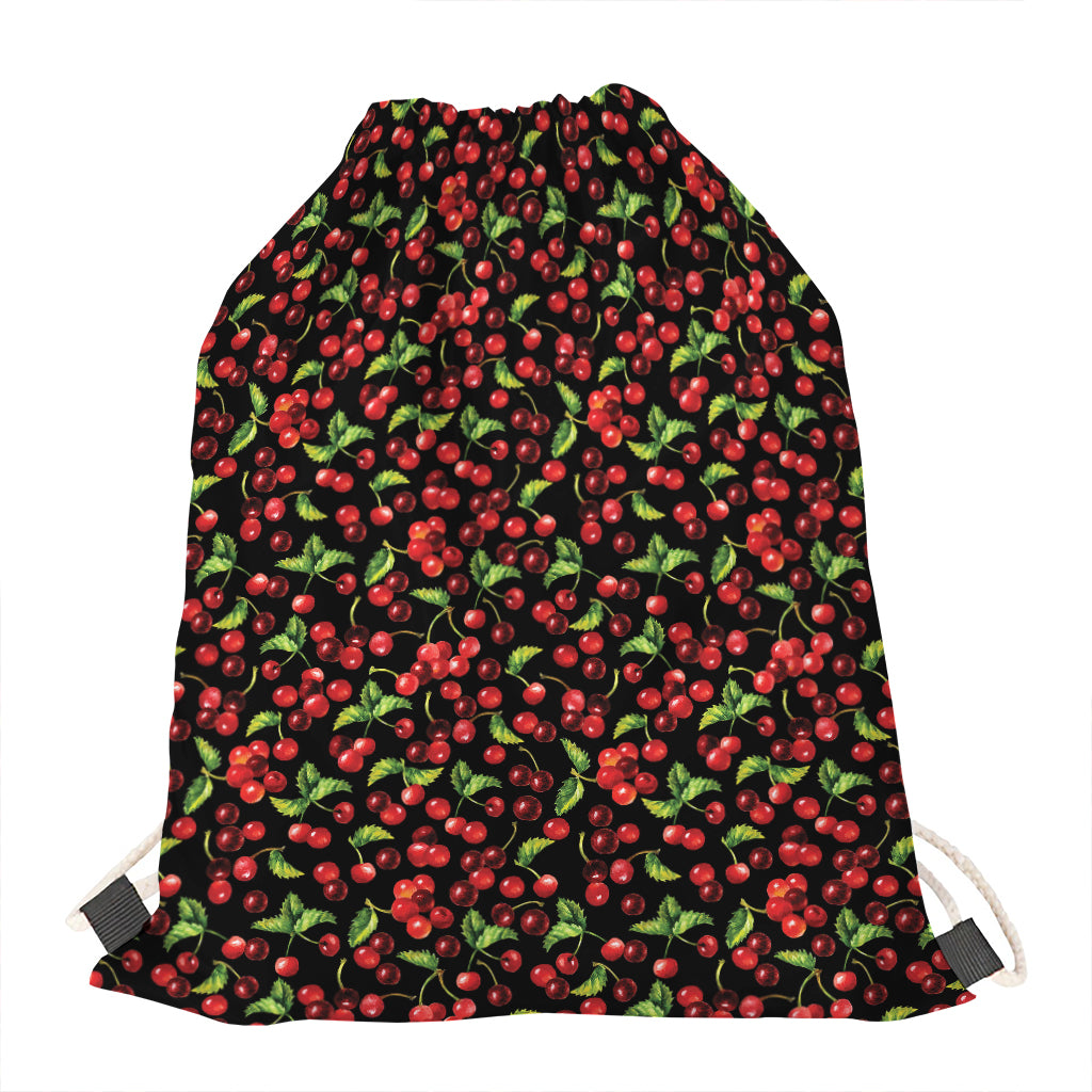 Watercolor Cherry Pattern Print Drawstring Bag