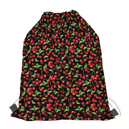 Watercolor Cherry Pattern Print Drawstring Bag