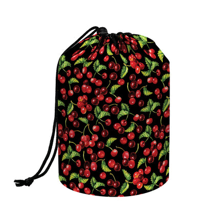 Watercolor Cherry Pattern Print Drawstring Makeup Bag