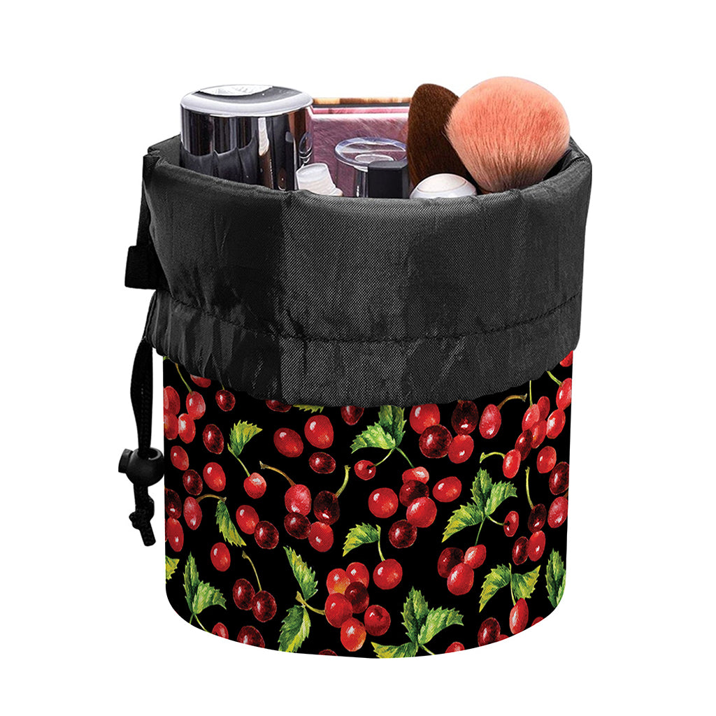 Watercolor Cherry Pattern Print Drawstring Makeup Bag